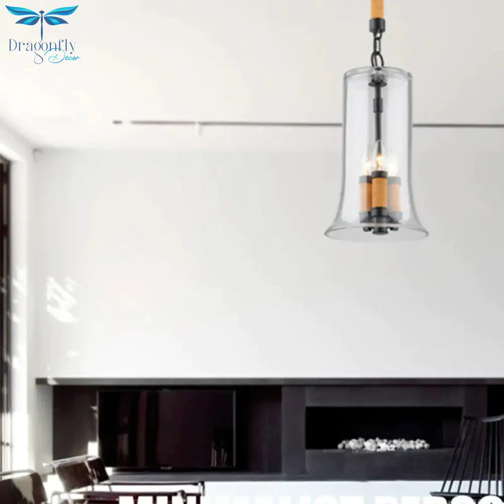 Bell Chandelier Light Traditional Clear Glass 3 Lights Dining Room Hanging Ceiling