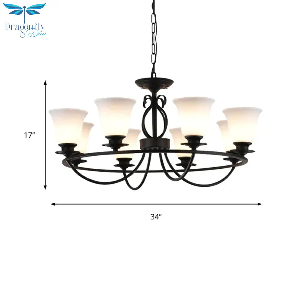 Bell Frosted Glass Chandelier Lighting Traditional 3/6/8 Lights Living Room Pendant In Black