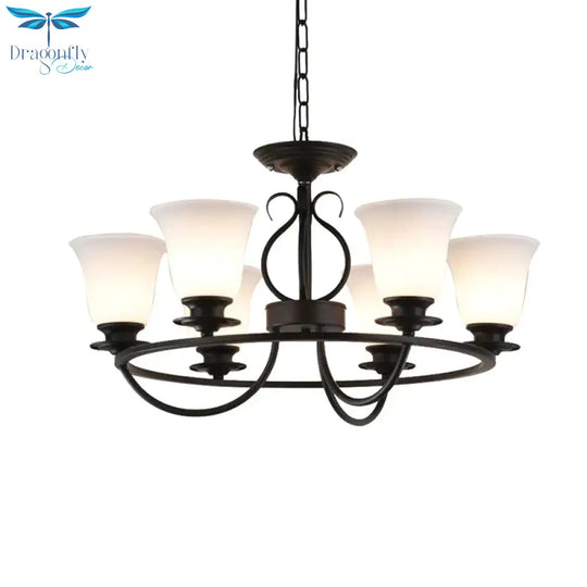 Bell Frosted Glass Chandelier Lighting Traditional 3/6/8 Lights Living Room Pendant In Black