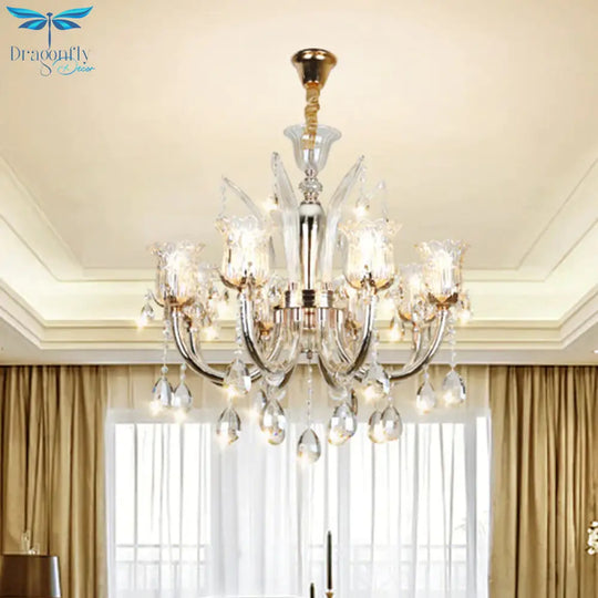 Bell Living Room Chandelier Lamp Traditional Crystal Drop 6/8 Lights Chrome Hanging Ceiling Light