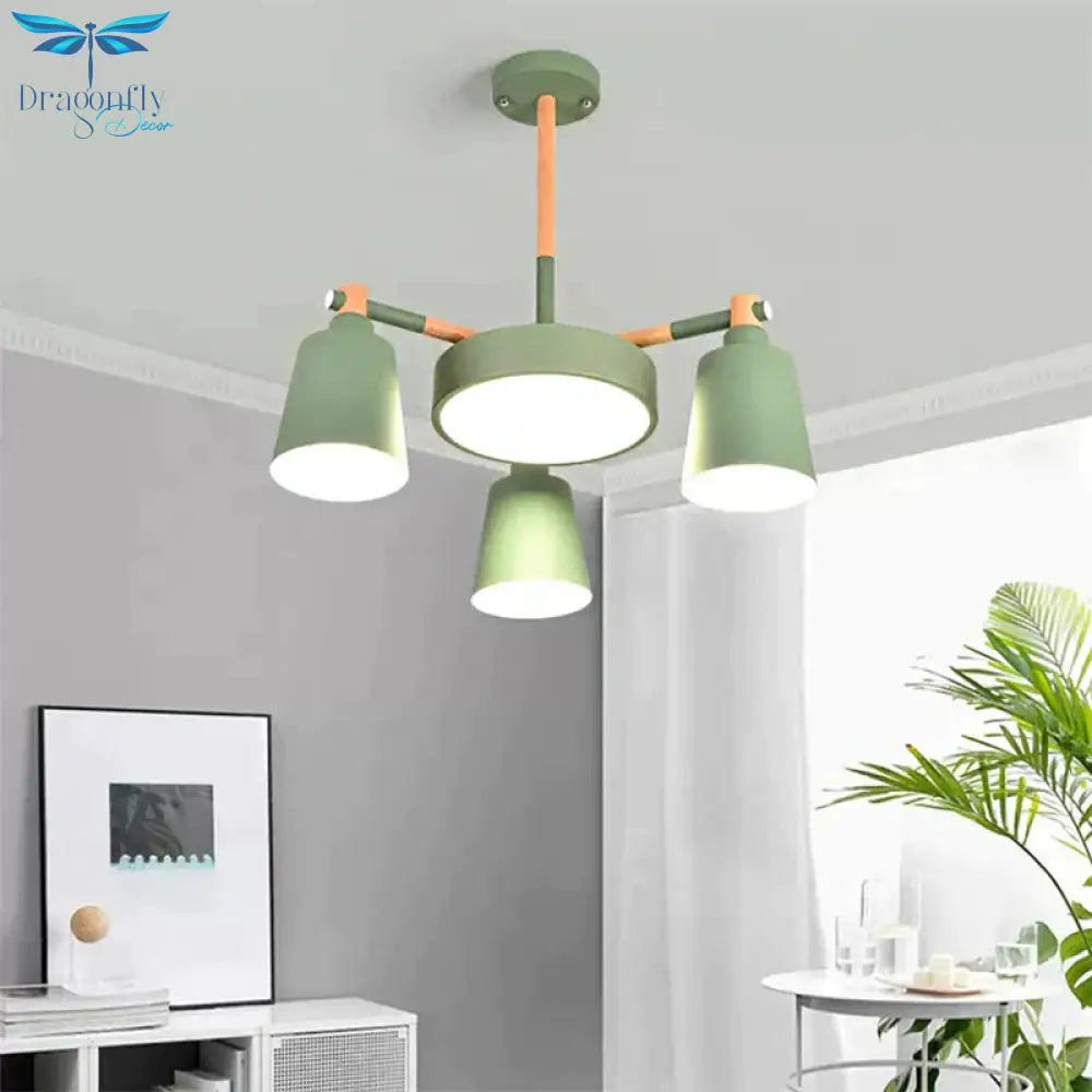 Bell Shade Kindergarten Chandelier Metal 4 Heads Nordic Stylish Pendant Light In Green