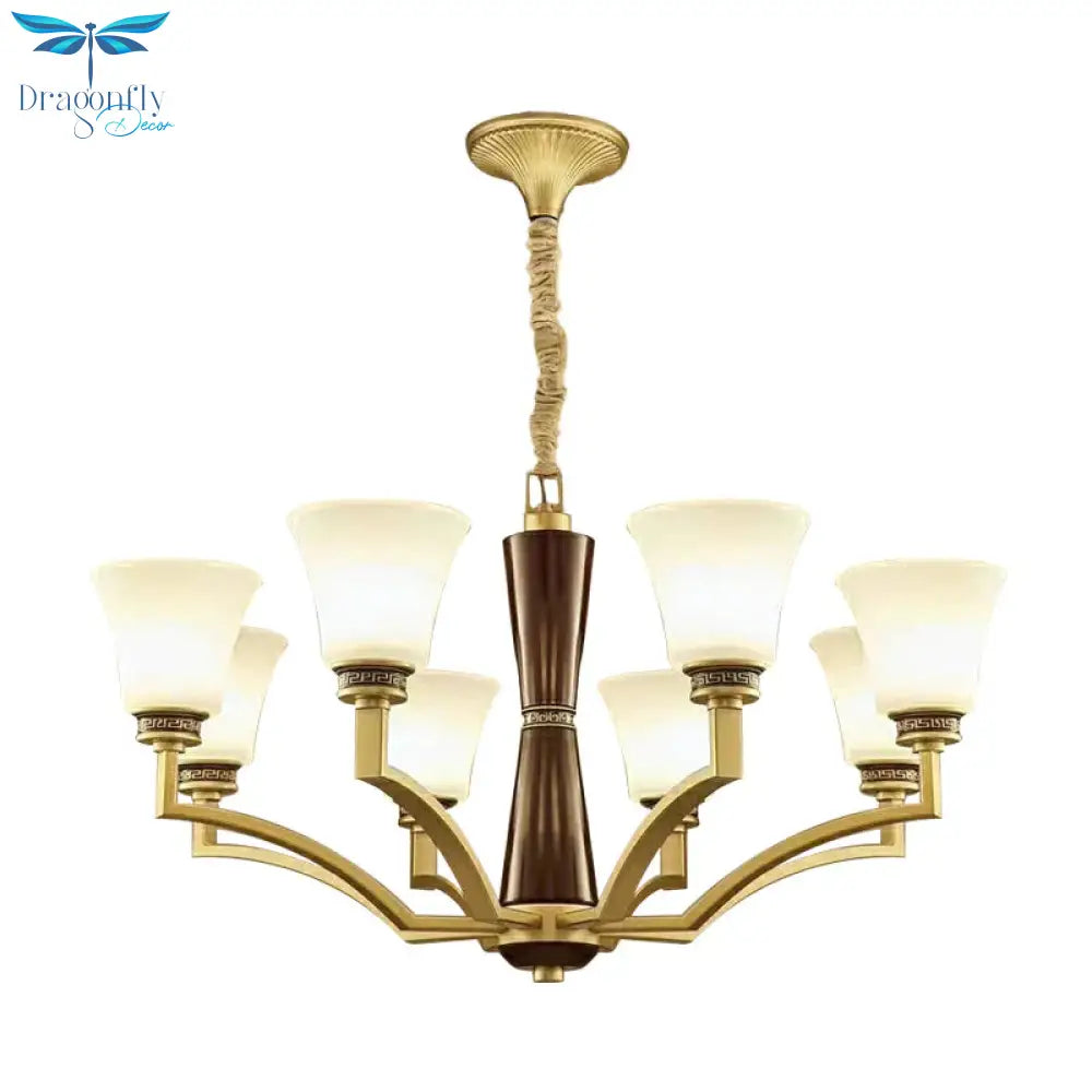 Bell Shaped Dining Room Ceiling Chandelier Antique Style Frosted Glass 6/8 Bulbs Gold Suspension