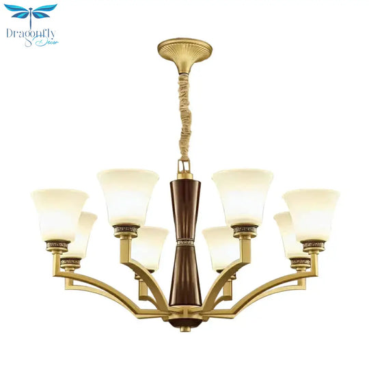 Bell Shaped Dining Room Ceiling Chandelier Antique Style Frosted Glass 6/8 Bulbs Gold Suspension