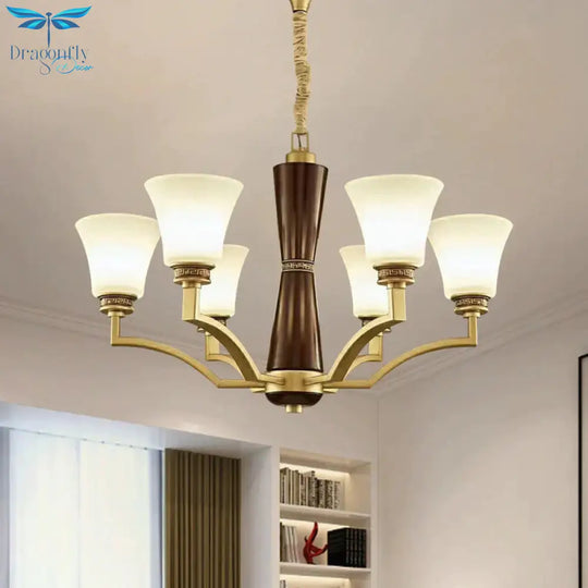 Bell Shaped Dining Room Ceiling Chandelier Antique Style Frosted Glass 6/8 Bulbs Gold Suspension