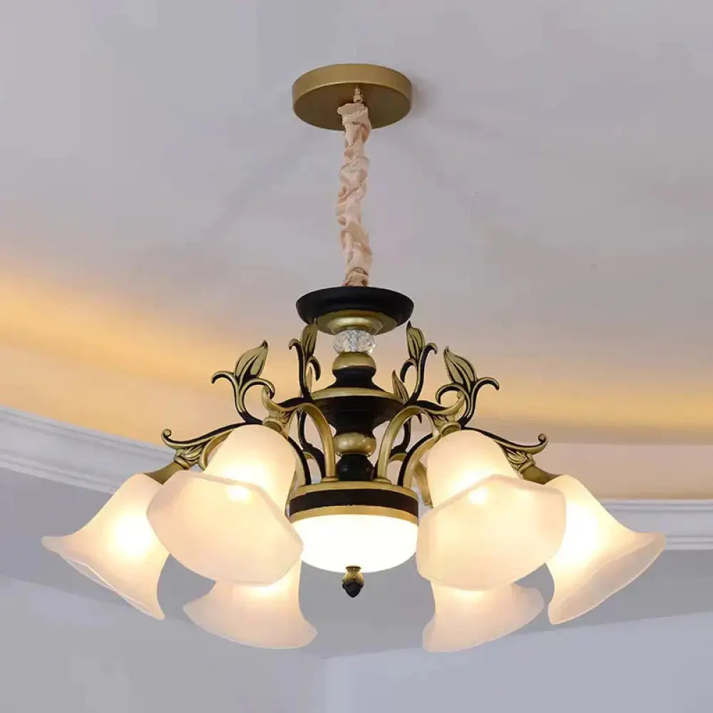 Bellflower Frosted White Glass Chandelier Farmhouse 3/6/12 Heads Living Room Hanging Light Fixture