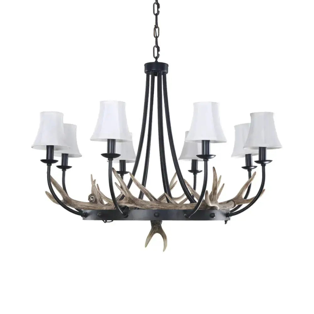 Bend Arm Metallic Hanging Chandelier Countryside 8 - Bulb Kitchen Suspension Lamp In Black With
