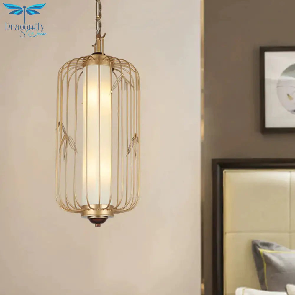 Birdcage Dining Room Chandelier Lighting Classic Stylish Metal 2 Lights Gold Hanging Ceiling Light
