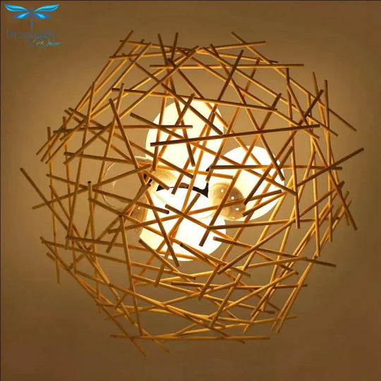 Birdnest Suspension Pendant Contemporary Wood 1 Bulb Beige Hanging Light Kit 16.5’/24.5’ Wide