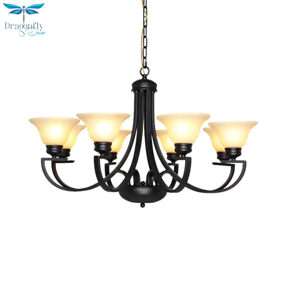 Black 3/5/6 Heads Chandelier Light Fixture Traditional White Glass Bell Pendant Lighting With Curvy