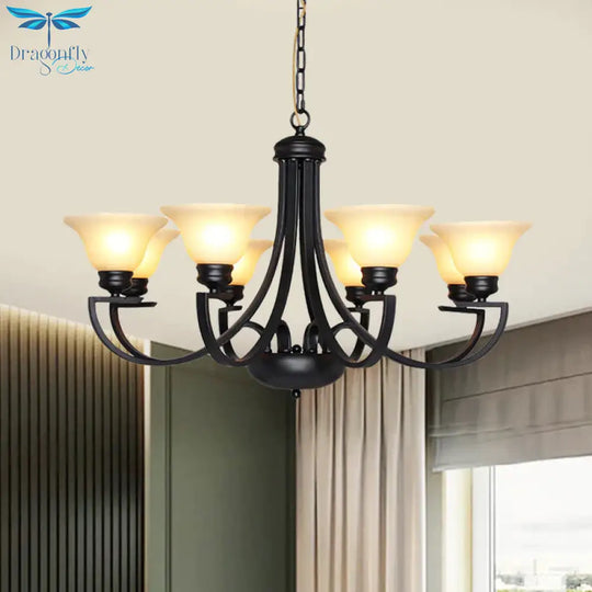 Black 3/5/6 Heads Chandelier Light Fixture Traditional White Glass Bell Pendant Lighting With Curvy