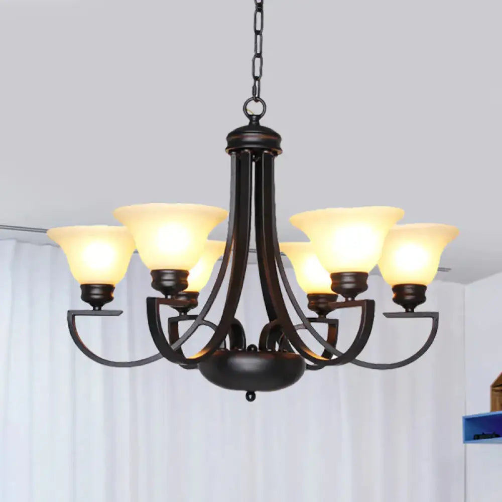 Black 3/5/6 Heads Chandelier Light Fixture Traditional White Glass Bell Pendant Lighting With Curvy
