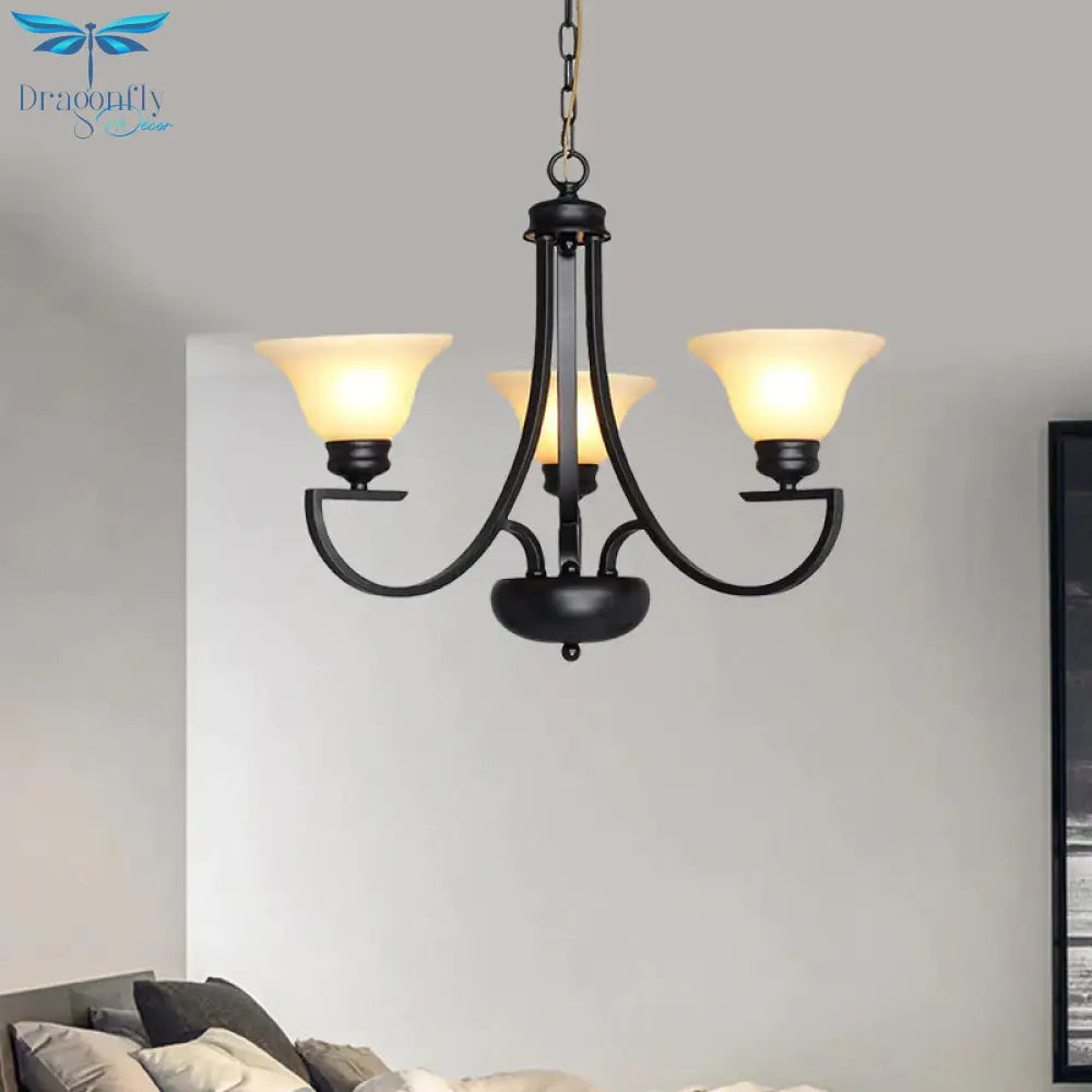 Black 3/5/6 Heads Chandelier Light Fixture Traditional White Glass Bell Pendant Lighting With Curvy