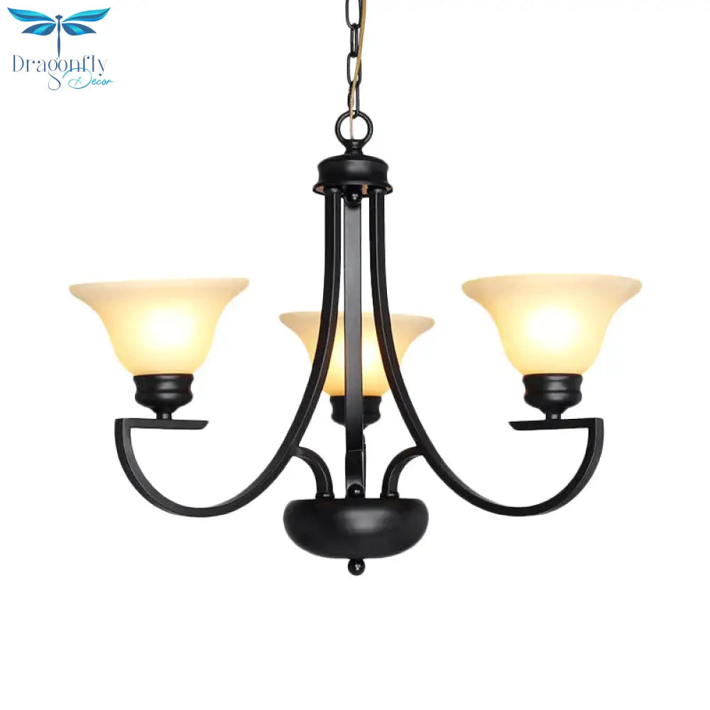Black 3/5/6 Heads Chandelier Light Fixture Traditional White Glass Bell Pendant Lighting With Curvy