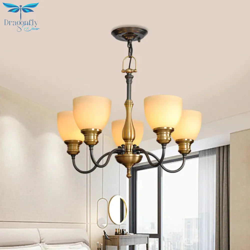 Black 3/5/8 Bulbs Hanging Lamp Rural Frosted Glass Bowl Chandelier Pendant Light With Metal Curved