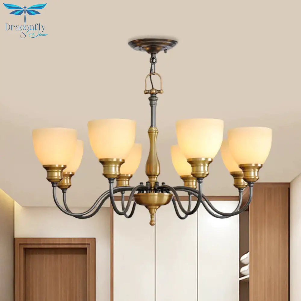 Black 3/5/8 Bulbs Hanging Lamp Rural Frosted Glass Bowl Chandelier Pendant Light With Metal Curved