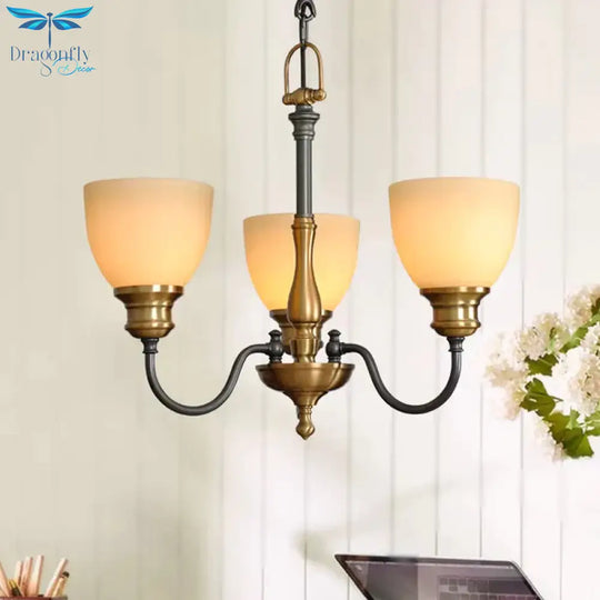 Black 3/5/8 Bulbs Hanging Lamp Rural Frosted Glass Bowl Chandelier Pendant Light With Metal Curved