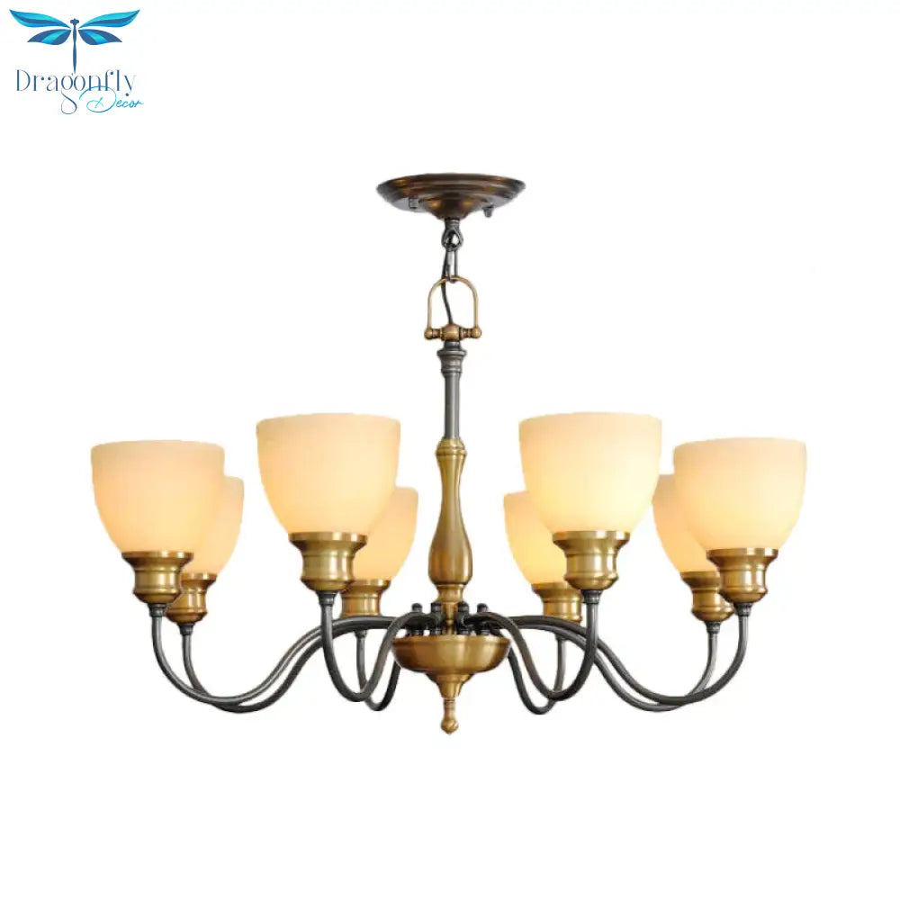 Black 3/5/8 Bulbs Hanging Lamp Rural Frosted Glass Bowl Chandelier Pendant Light With Metal Curved