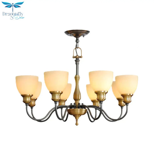 Black 3/5/8 Bulbs Hanging Lamp Rural Frosted Glass Bowl Chandelier Pendant Light With Metal Curved