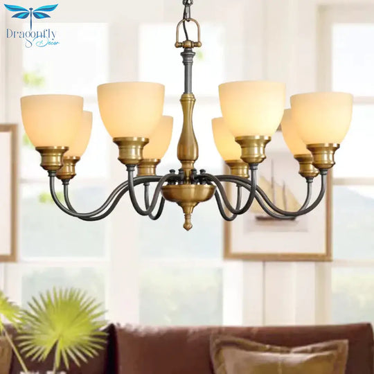 Black 3/5/8 Bulbs Hanging Lamp Rural Frosted Glass Bowl Chandelier Pendant Light With Metal Curved