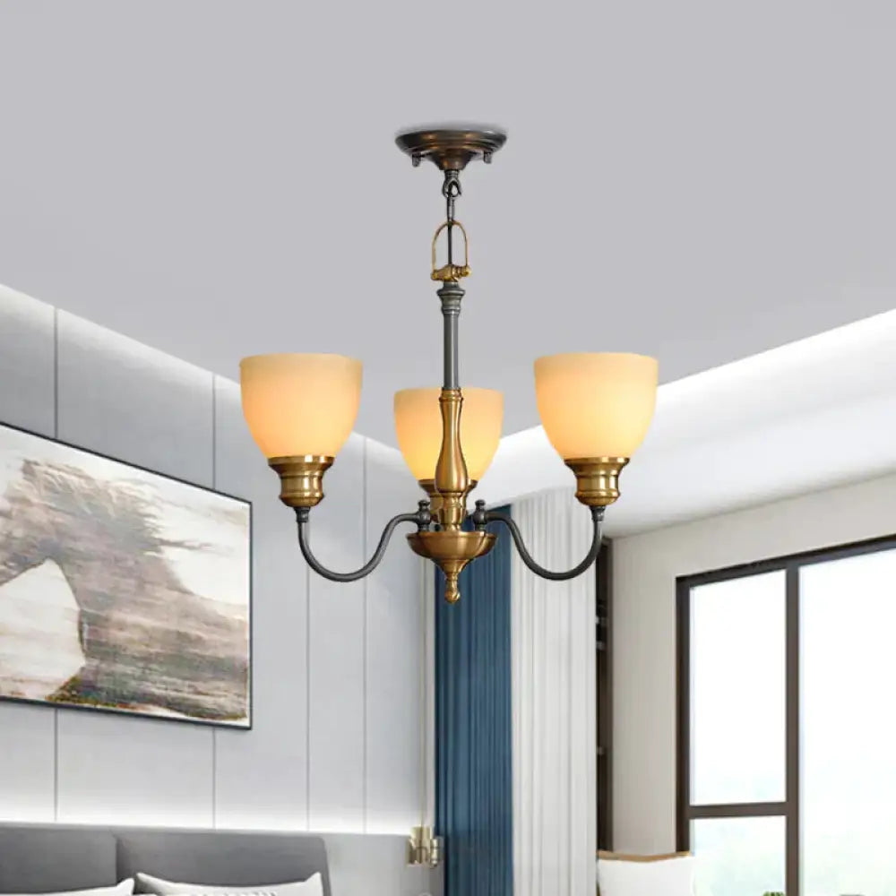 Black 3/5/8 Bulbs Hanging Lamp Rural Frosted Glass Bowl Chandelier Pendant Light With Metal Curved