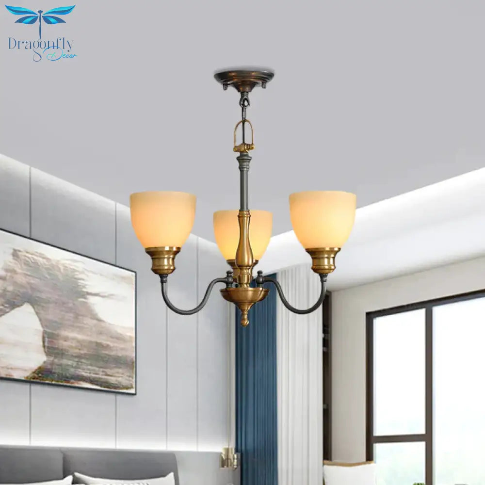 Black 3/5/8 Bulbs Hanging Lamp Rural Frosted Glass Bowl Chandelier Pendant Light With Metal Curved