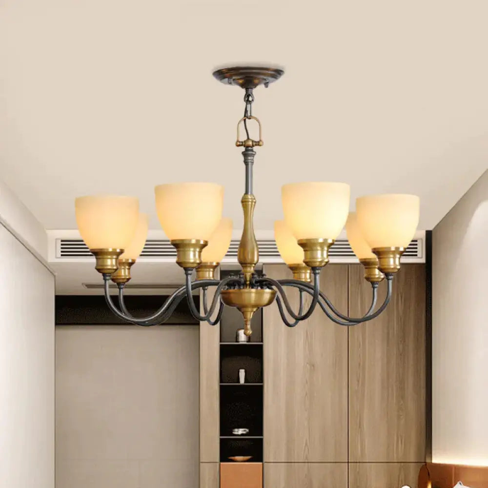 Black 3/5/8 Bulbs Hanging Lamp Rural Frosted Glass Bowl Chandelier Pendant Light With Metal Curved