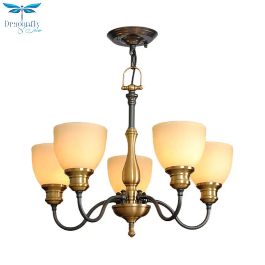 Black 3/5/8 Bulbs Hanging Lamp Rural Frosted Glass Bowl Chandelier Pendant Light With Metal Curved