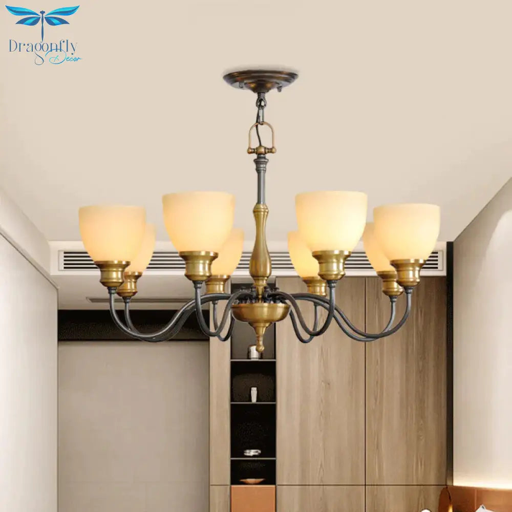 Black 3/5/8 Bulbs Hanging Lamp Rural Frosted Glass Bowl Chandelier Pendant Light With Metal Curved