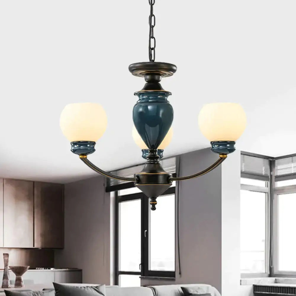 Black 3/6/8 Bulbs Chandelier Lighting Fixture Rural Milky Glass Spherical Hanging Pendant 3 /