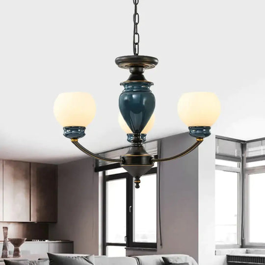 Black 3/6/8 Bulbs Chandelier Lighting Fixture Rural Milky Glass Spherical Hanging Pendant 3 /
