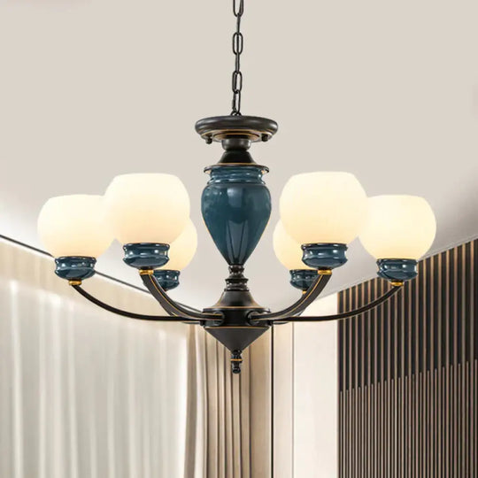Black 3/6/8 Bulbs Chandelier Lighting Fixture Rural Milky Glass Spherical Hanging Pendant 6 /