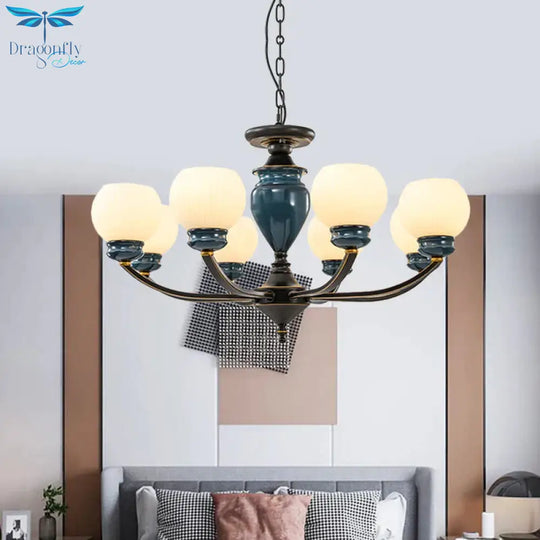 Black 3/6/8 Bulbs Chandelier Lighting Fixture Rural Milky Glass Spherical Hanging Pendant