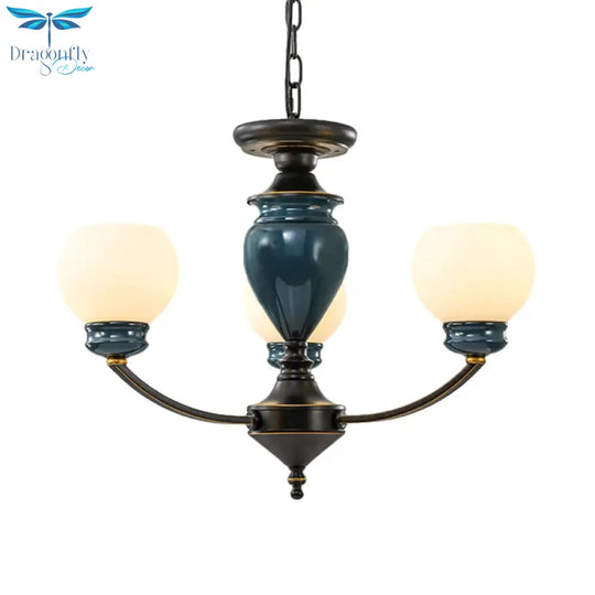 Black 3/6/8 Bulbs Chandelier Lighting Fixture Rural Milky Glass Spherical Hanging Pendant