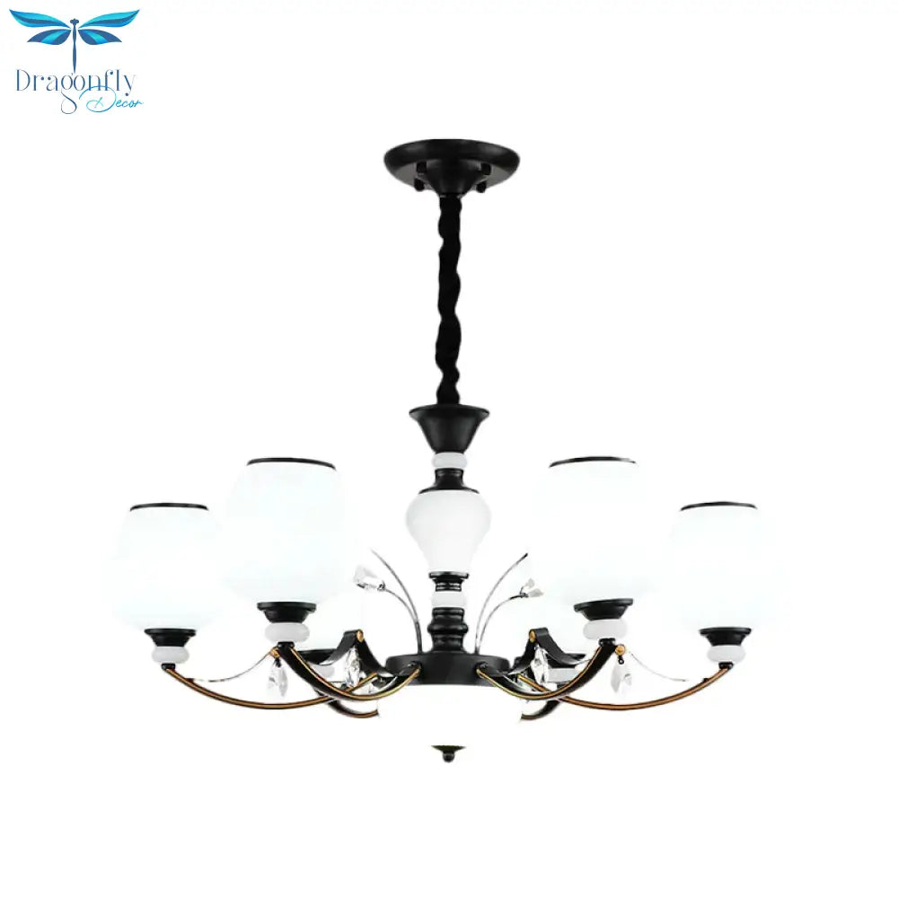 Black 3/6/8 - Head Ceiling Chandelier Countryside Style Cream Glass Barrel Shade Suspension Pendant