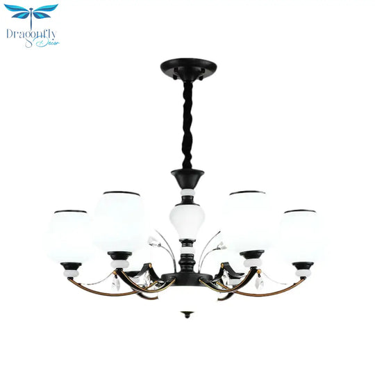 Black 3/6/8 - Head Ceiling Chandelier Countryside Style Cream Glass Barrel Shade Suspension Pendant