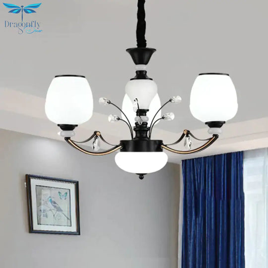 Black 3/6/8 - Head Ceiling Chandelier Countryside Style Cream Glass Barrel Shade Suspension Pendant