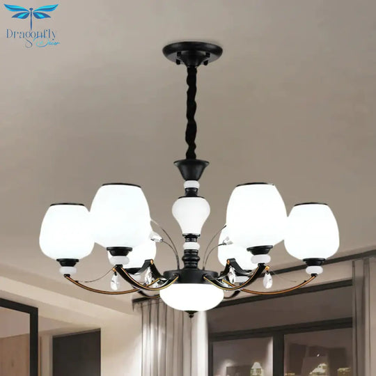 Black 3/6/8 - Head Ceiling Chandelier Countryside Style Cream Glass Barrel Shade Suspension Pendant