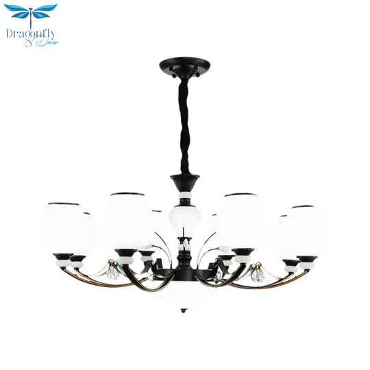 Black 3/6/8 - Head Ceiling Chandelier Countryside Style Cream Glass Barrel Shade Suspension Pendant