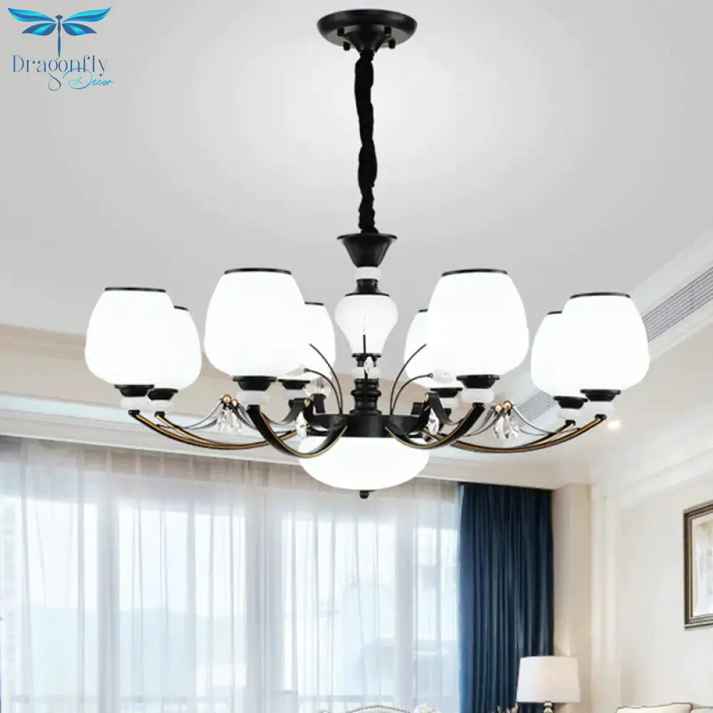 Black 3/6/8 - Head Ceiling Chandelier Countryside Style Cream Glass Barrel Shade Suspension Pendant
