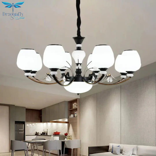 Black 3/6/8 - Head Ceiling Chandelier Countryside Style Cream Glass Barrel Shade Suspension Pendant