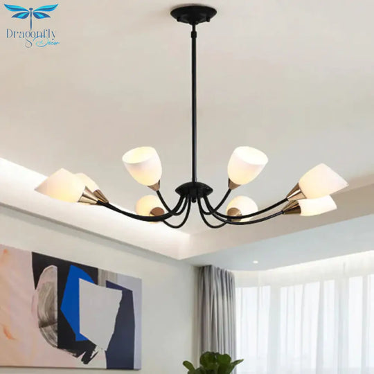 Black 3/6/8 Lights Pendant Chandelier Classic Frosted Glass Oval Shade Hanging Light With Sputnik