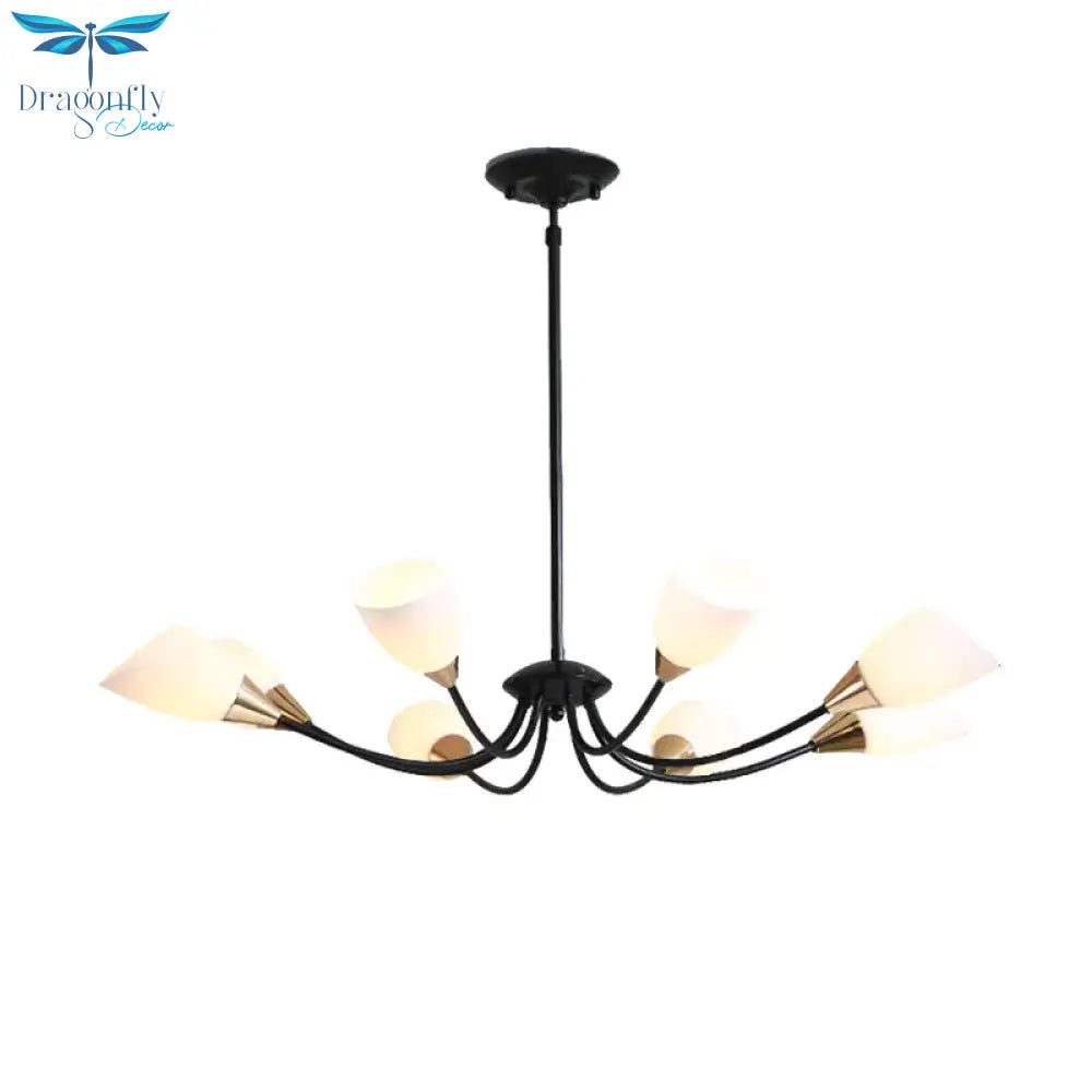 Black 3/6/8 Lights Pendant Chandelier Classic Frosted Glass Oval Shade Hanging Light With Sputnik