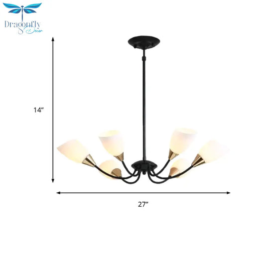 Black 3/6/8 Lights Pendant Chandelier Classic Frosted Glass Oval Shade Hanging Light With Sputnik