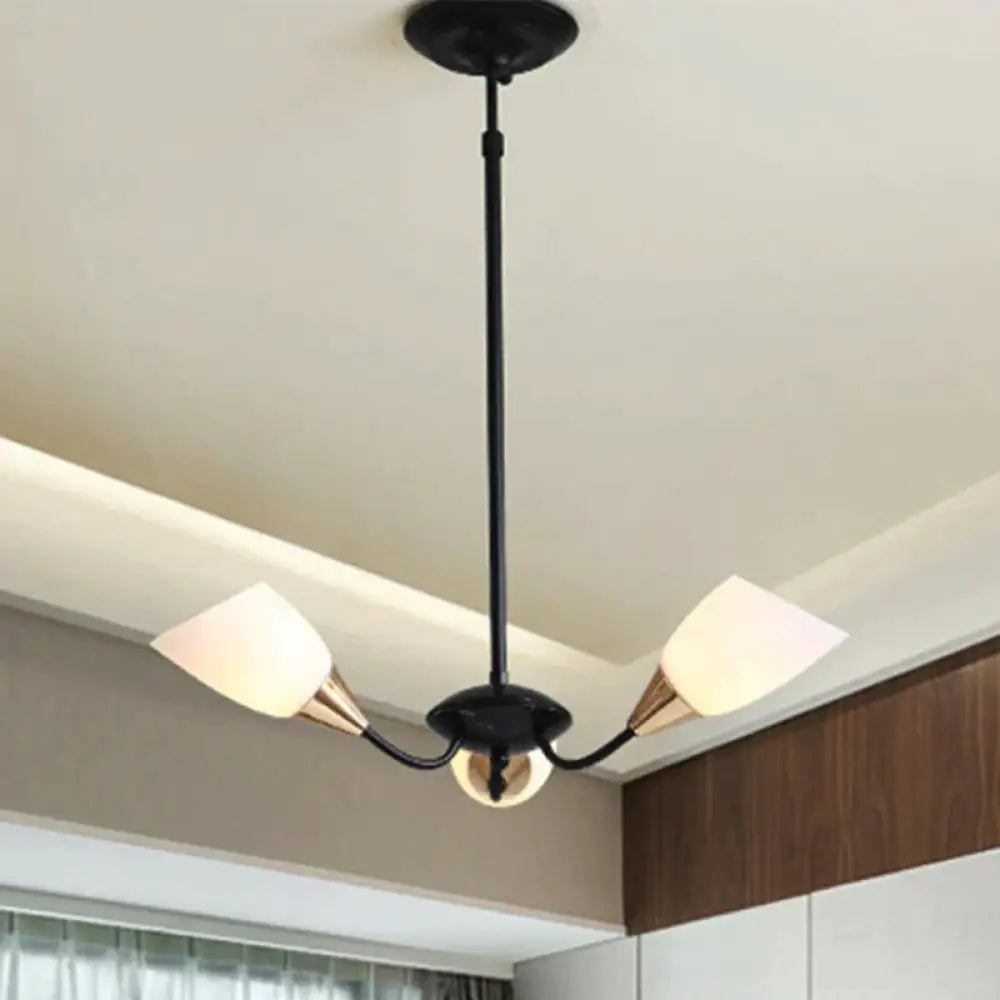 Black 3/6/8 Lights Pendant Chandelier Classic Frosted Glass Oval Shade Hanging Light With Sputnik