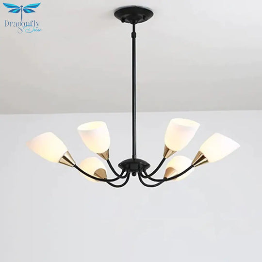 Black 3/6/8 Lights Pendant Chandelier Classic Frosted Glass Oval Shade Hanging Light With Sputnik