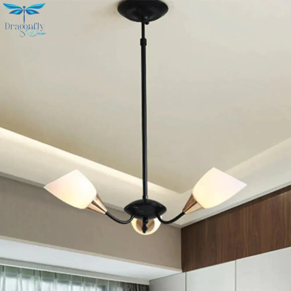 Black 3/6/8 Lights Pendant Chandelier Classic Frosted Glass Oval Shade Hanging Light With Sputnik