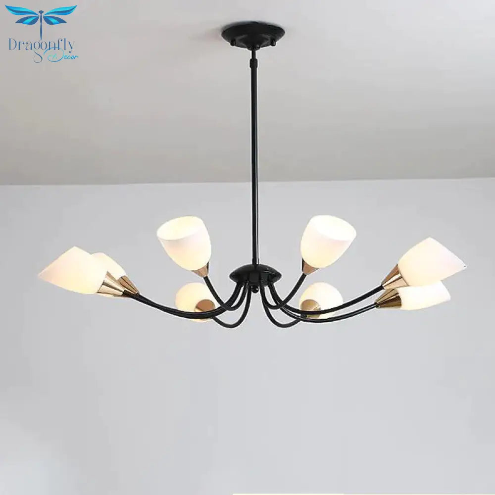 Black 3/6/8 Lights Pendant Chandelier Classic Frosted Glass Oval Shade Hanging Light With Sputnik
