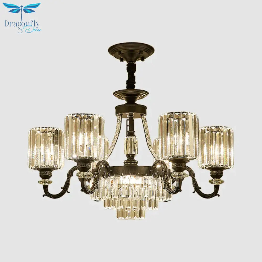 Black 3/6 Bulbs Hanging Chandelier Traditional Crystal Block Drum Ceiling Light Fixture