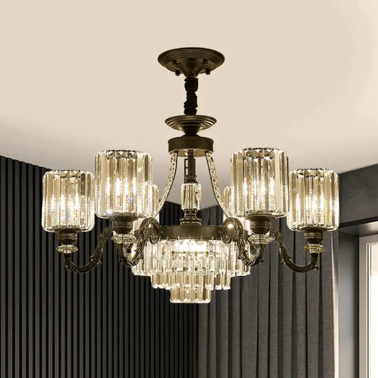 Black 3/6 Bulbs Hanging Chandelier Traditional Crystal Block Drum Ceiling Light Fixture 6 /