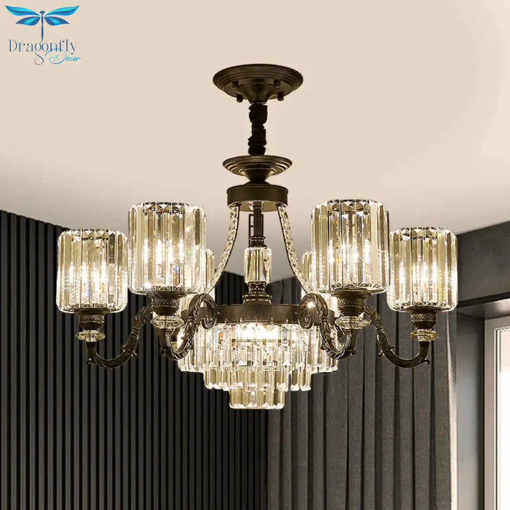 Black 3/6 Bulbs Hanging Chandelier Traditional Crystal Block Drum Ceiling Light Fixture